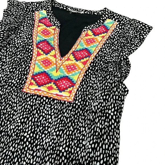 THML Black Pebbled Boho Embroidered Cheyenne Shift Dress M - Picture 3 of 4